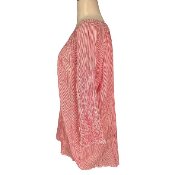 Lane Bryant 22/24 Pink White Stripe High Low 100% Cotton Button Blouse Tunic - Picture 4 of 11